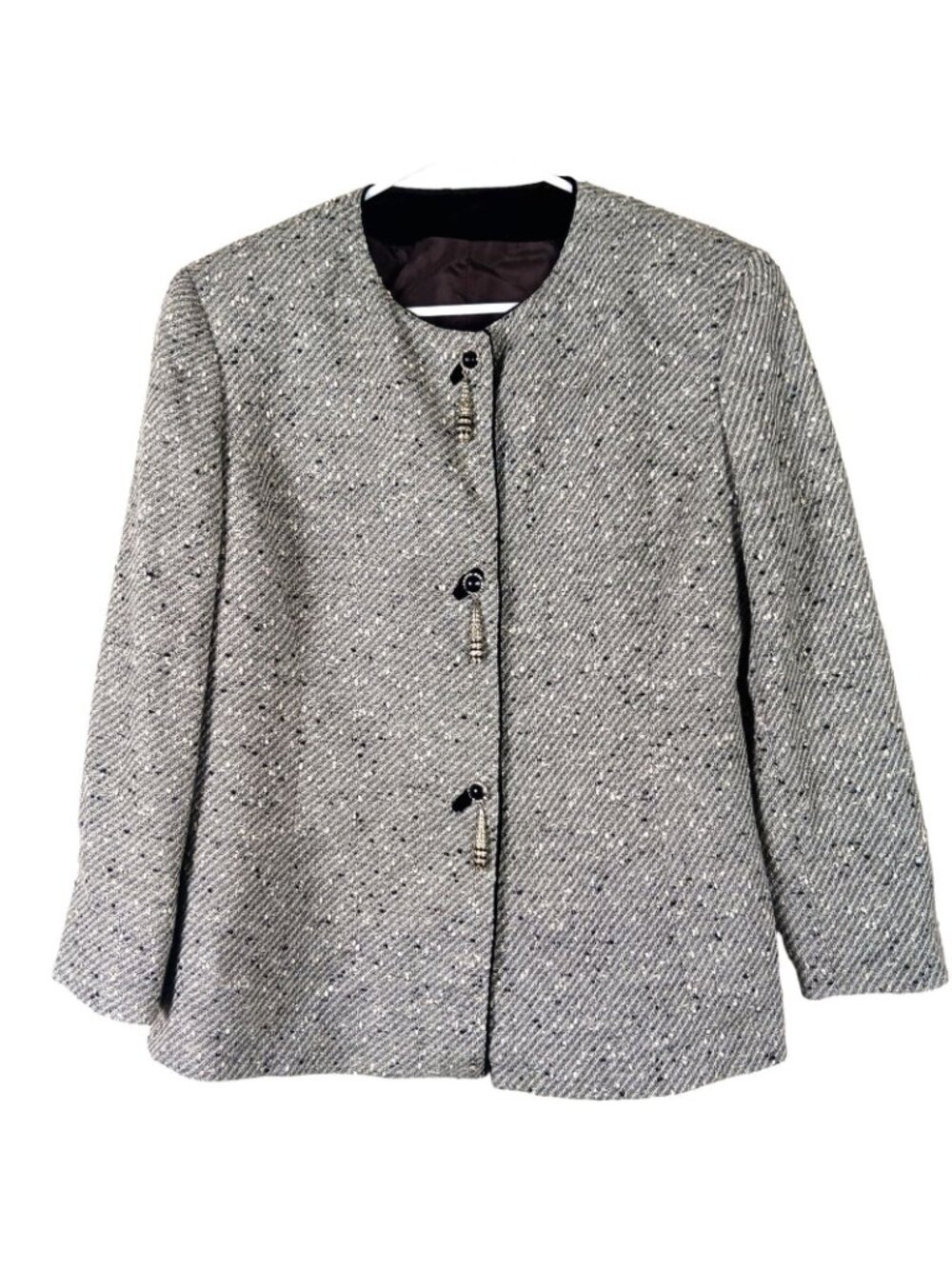 Mimmina Italy Tweed Sparkle Skirt Suit Set Womens 10 Gray Career Vintage Blazer - Picture 4 of 16
